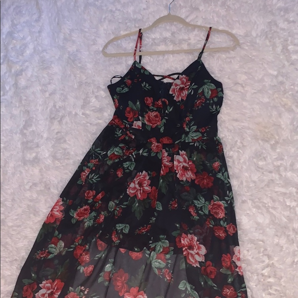 black and red floral romper with attached skirt!